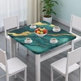 thumbnail image 3 of Teal and Gold Marble Glitter Dots Pattern Square Fitted Tablecloth with Elastic Edge,Square Table Cover,Washable Elastic Table Cover for Home Kitchen Party Decor 34"x34", 3 of 6