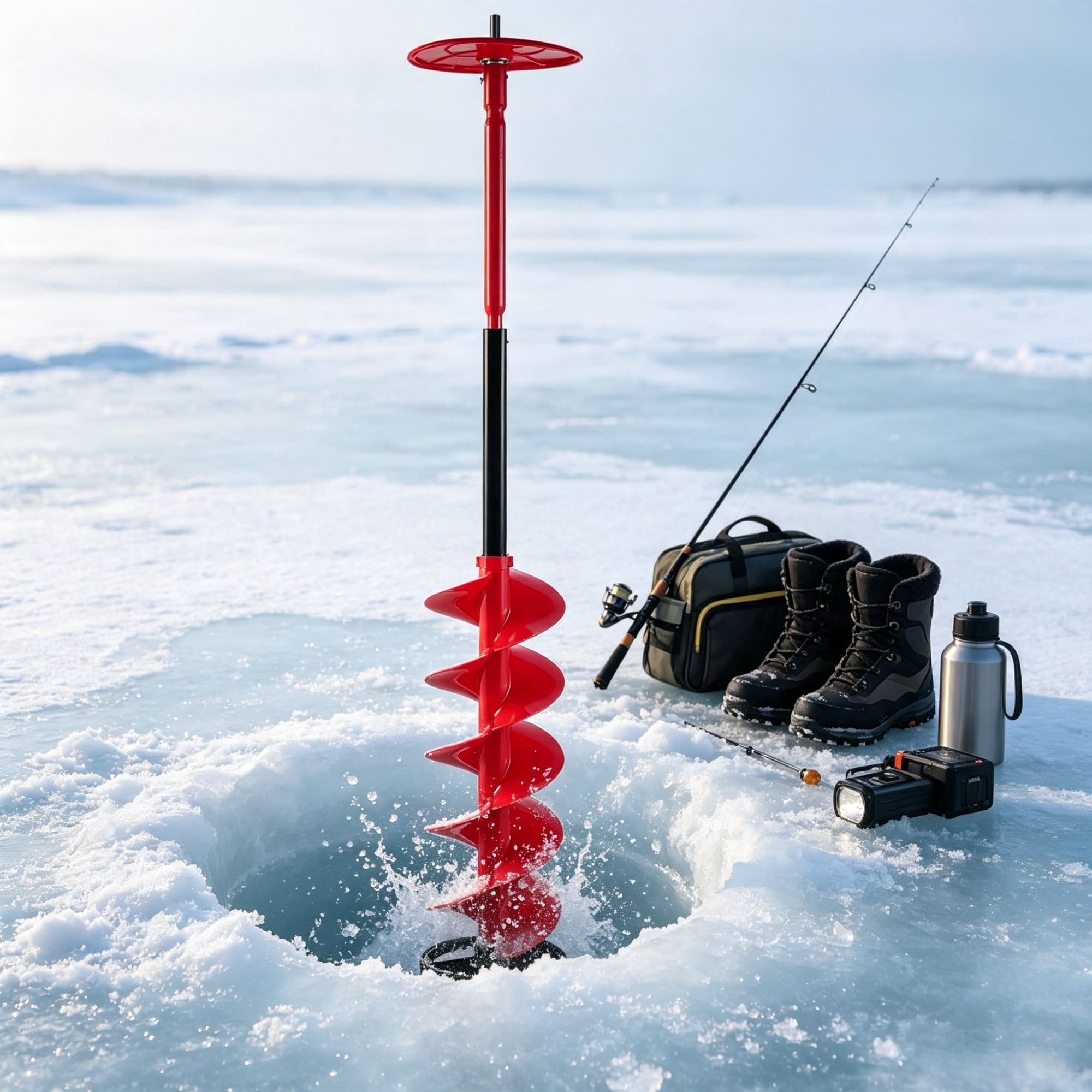 Nylon Ice Auger Drill Bit with Extension Rod & Drill Adapter for Ice Fishing