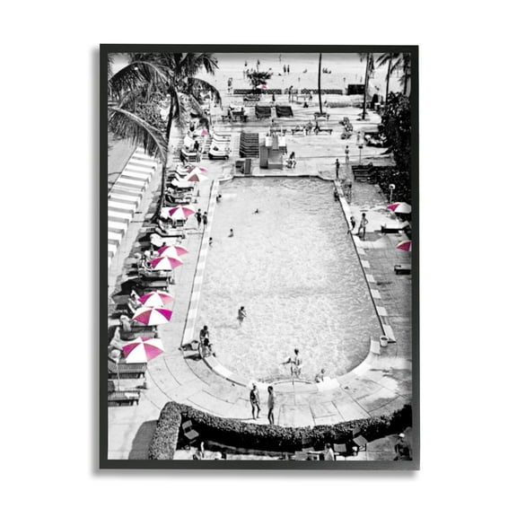 Stupell Industries Vintage Summer Resort Beach Pool Coastal Painting Black Framed Art Print Wall Art