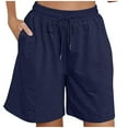thumbnail image 2 of Lovskoo Shorts for Women Solid Color Casual Summer Loose Sports Half Knit Shorts Navy, 2 of 8