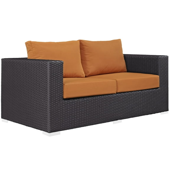 Modern Contemporary Urban Design Outdoor Patio Balcony Loveseat Sofa, Orange, Rattan