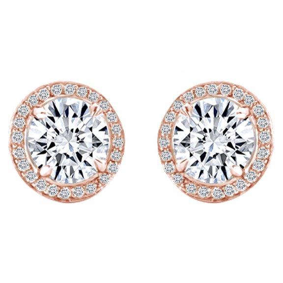 AFFY IGI Certified 0.60 Cttw Round Cut Natural Diamond Halo Engagement Earrings 14k Solid Rose Gold