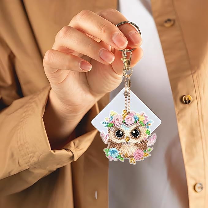 6 PCS Diamond Art Painting Keychains Kits for Adult Kids Owls Double Sided Key Bag Chains Diamond Art Craft DIY Insect Key Ring Paint with Diamonds Dots Pendant Gift Decor