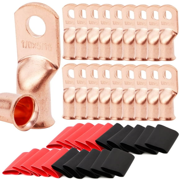 TKDMR 20 Pcs 1/0 AWG-5/16 Crampons de Batterie, Crampons de Fil Robustes, Bornes de Batterie, Embouts de Câble de Batterie, 0 Bornes de Batterie, Connecteurs de Bornes de Batterie avec 20 Pcs Tubes Thermorétractables 3:1