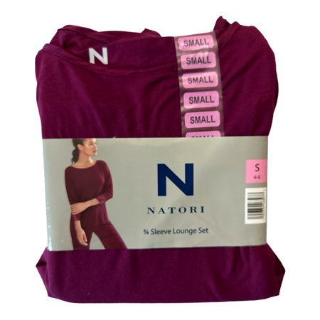 N Natori Women's 2-Piece Jersey Knit 3/4 Sleeve Top & Pant Lounge Set (Burgundy, S)