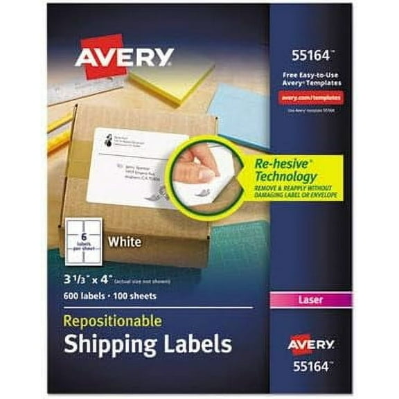 G3C12226L Avery 55164 Laser Labels, Shipping, 3-1/3-Inch x4-Inch, 600/BX, White