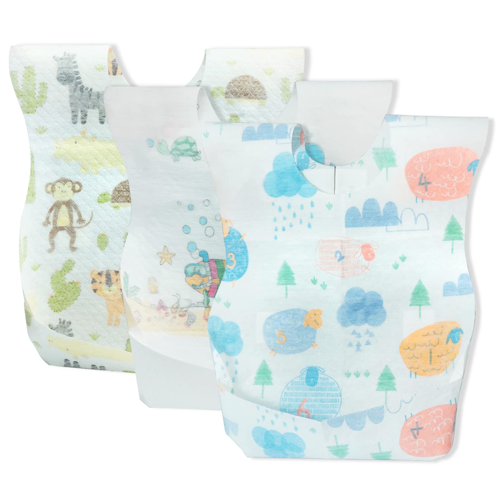 Seazoon Disposable Bibs for Toddlers, 30 Pcs 3 Styles Disposable Bibs
