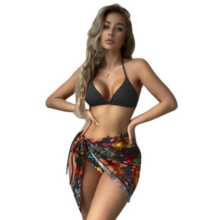 IDALL Bikini Sets Bathing Suit Printed Super Backless 3 Pieces Women s Swimsuit Bikini Womens Swimsuits Womens Swimwear Black S