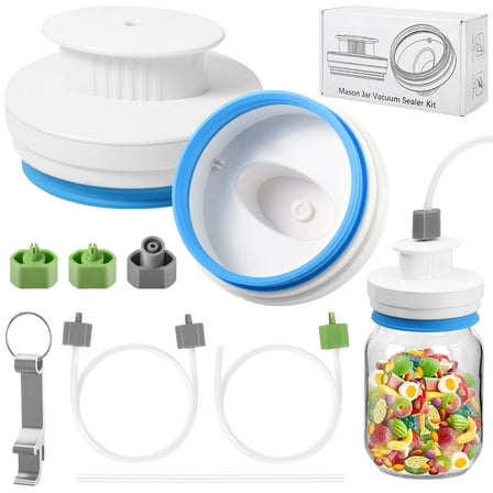 Mason Jar Vacuum Sealer Kit Vacuum Sealer Machine Kit ,Compatible with All Foodsaver Vacuum Sealers for Regular and Wide Mouth Mason Jar with Accessory Hose
