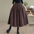 thumbnail image 2 of Giftesty Women's Autumn Winter Wool Blend Plaid Elastic High Waist A-Line Midi Skirt for Daily Casual Wear, 2 of 9