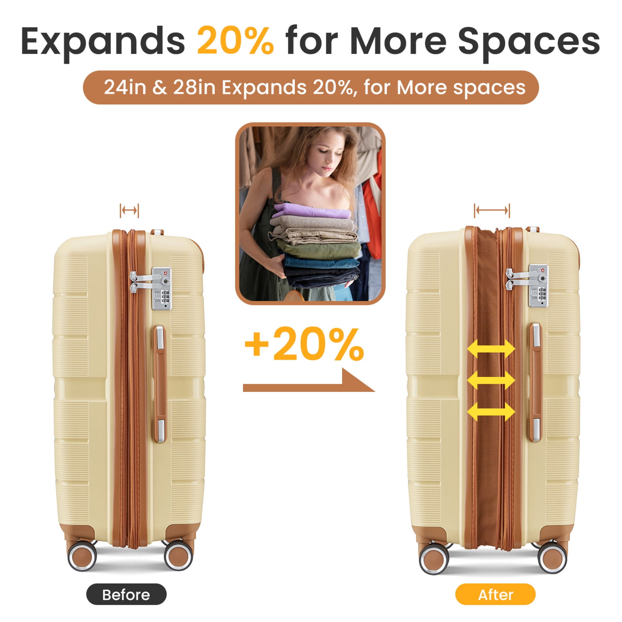 Luggage Sets 4 Piece(14/20/24/28) Hardshell Carry On Luggage PP Lightweight & Durable Expandable Suitcase with TSA Lock Spinner Wheels