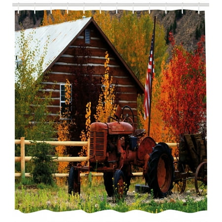 Fall Shower Curtain Rustic Cabin With Rusty Tractor Country