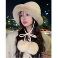 thumbnail image 4 of Diufon Women's Winter Bucket Hat Thickened Fleece Warm Brim Hats Trendy Outdoor Windproof Cap with Plush Ball, 4 of 6