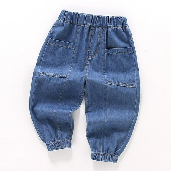 Spazoro Kids Boys Jeans, Casual Spring Solid Color Elastic Waist Denim Pants for Child Boys Dark Blue Size 2-3T