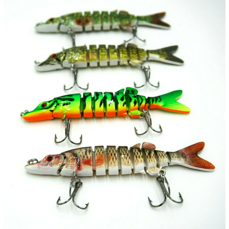 Realistic Pike Pickerel Fishing Lure bait Multi Jointed Crank 8 Segments  4PACK