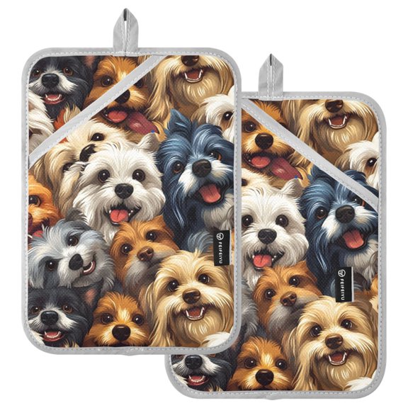 Ryvnso Cute Dogs Doodle Pattern Oven Mitts Heat Resistant Pot Holders Set of 2 Hot Pads