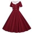 thumbnail image 2 of Vornjynx Kids Girls Dresses Button-Up Collar Short Sleeve A-Line Flare Party Princess Dress Wine Size 6, 2 of 7