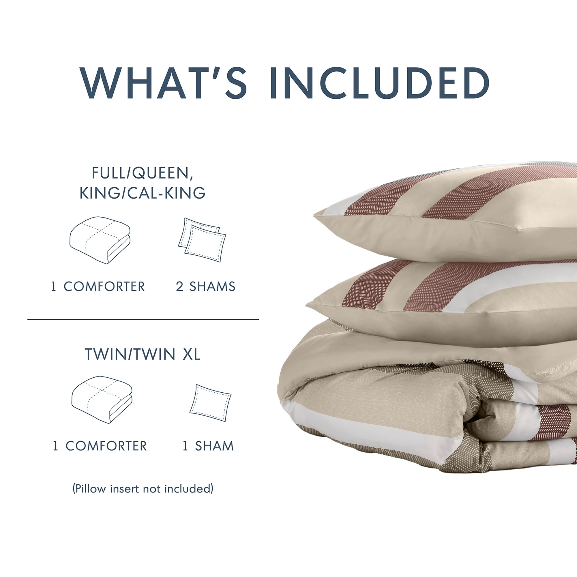 Regency Heights 2-Piece Comforter Sets, Reversible Striped Comforter Set for Dorm, Lightweight All Season Bedding Set with Pillow Shams,Twin/Twin XL, Terracotta