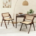 thumbnail image 2 of Costway Foldable Dining Chairs Set of 4 with Woven Rattan Backrest & Seat Rubber Wood Frame Brown, 2 of 8