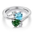 thumbnail image 3 of Gem Stone King 925 Sterling Silver Swiss Blue Topaz Green Nano Emerald Ring for Women (1.66 Cttw, Heart Shape 6MM, Gemstone November Birthstone, Size 7), 3 of 6