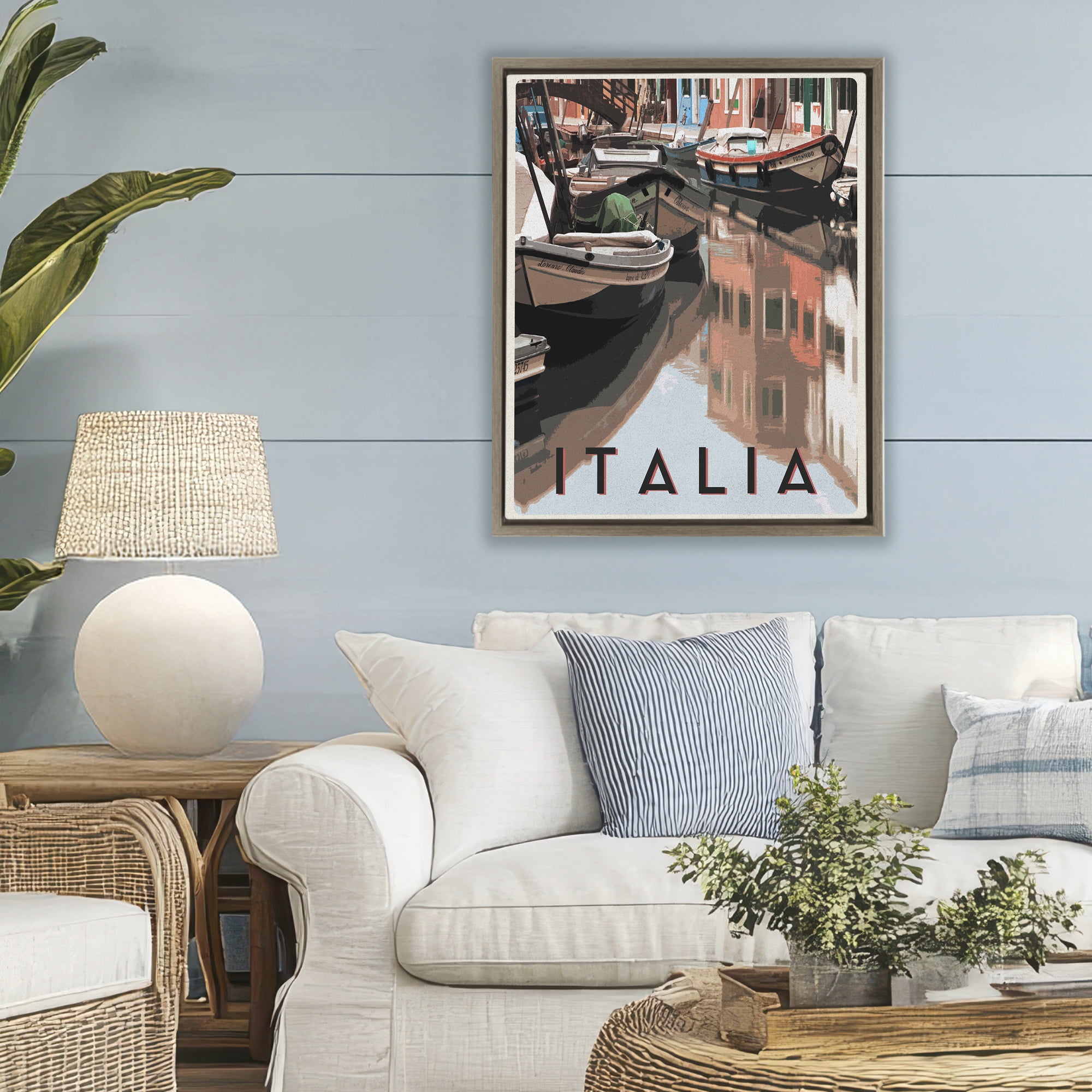 Stupell Industries Italia Canal Poster Brown Framed Floater Canvas Wall Art, design by Shelley Lake