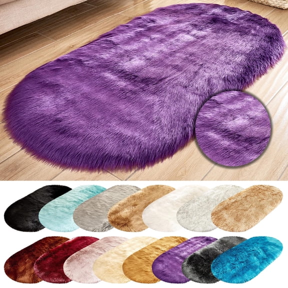 Polyester Faux Sheepskin Shag Rug 31.5 x19.7 inch, Non-Shed Washable Plush Bedside Area Carpet, Multi-Purpose Fluffy Mat for Bedroom Sofa Car Seat Photography Home Decor Floor Covering