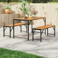 thumbnail image 4 of YYAo Outdoor Eating Sets,Patio Dining Furniture,3 Pieces Patio Dining Set with Acacia Wood Dining Table and 2 Benches, 4 of 10