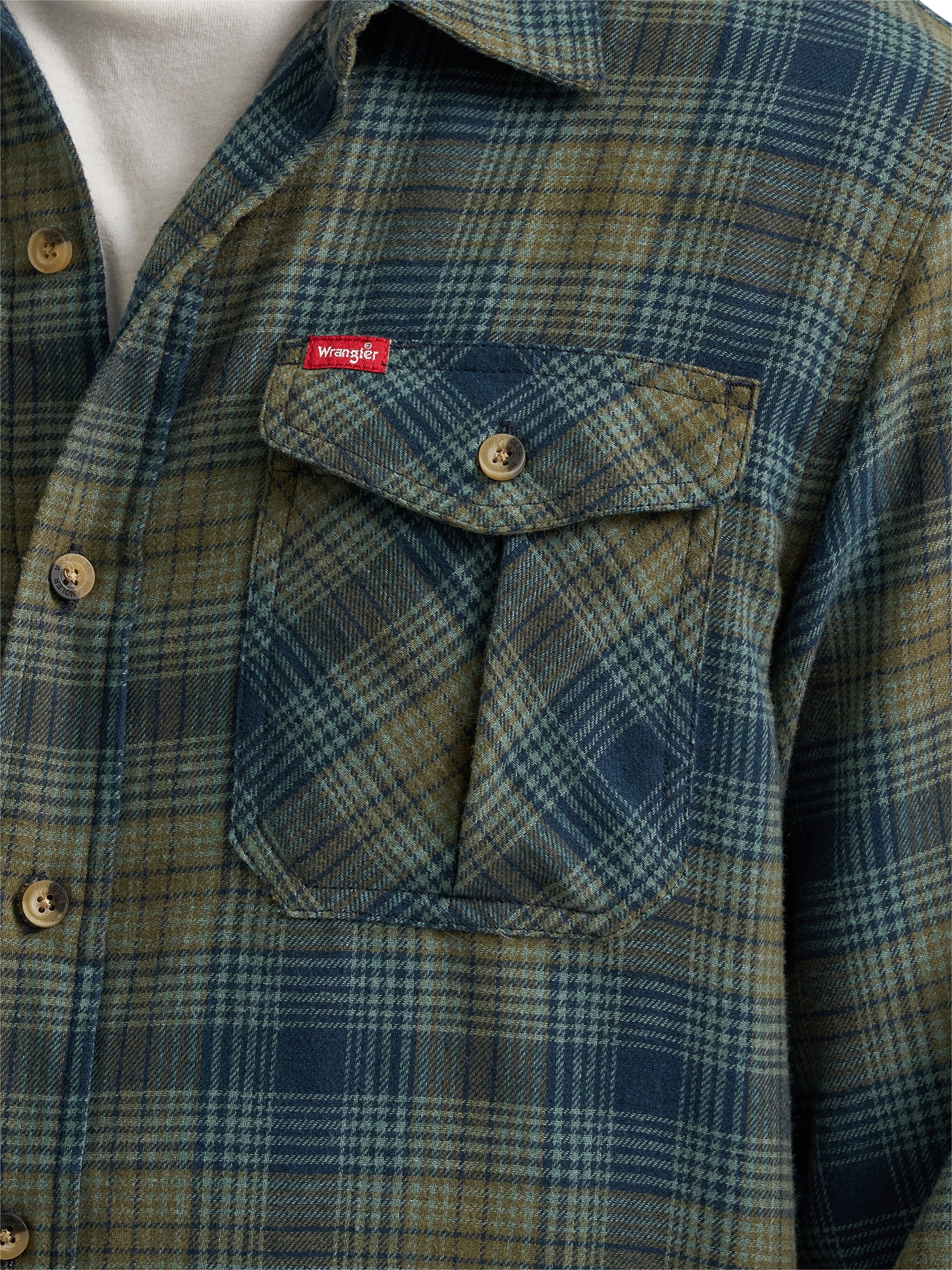 Wrangler® Men's and Big Men's Relaxed Fit Brushed Flannel Shirt with Long Sleeves, Sizes S-5XL