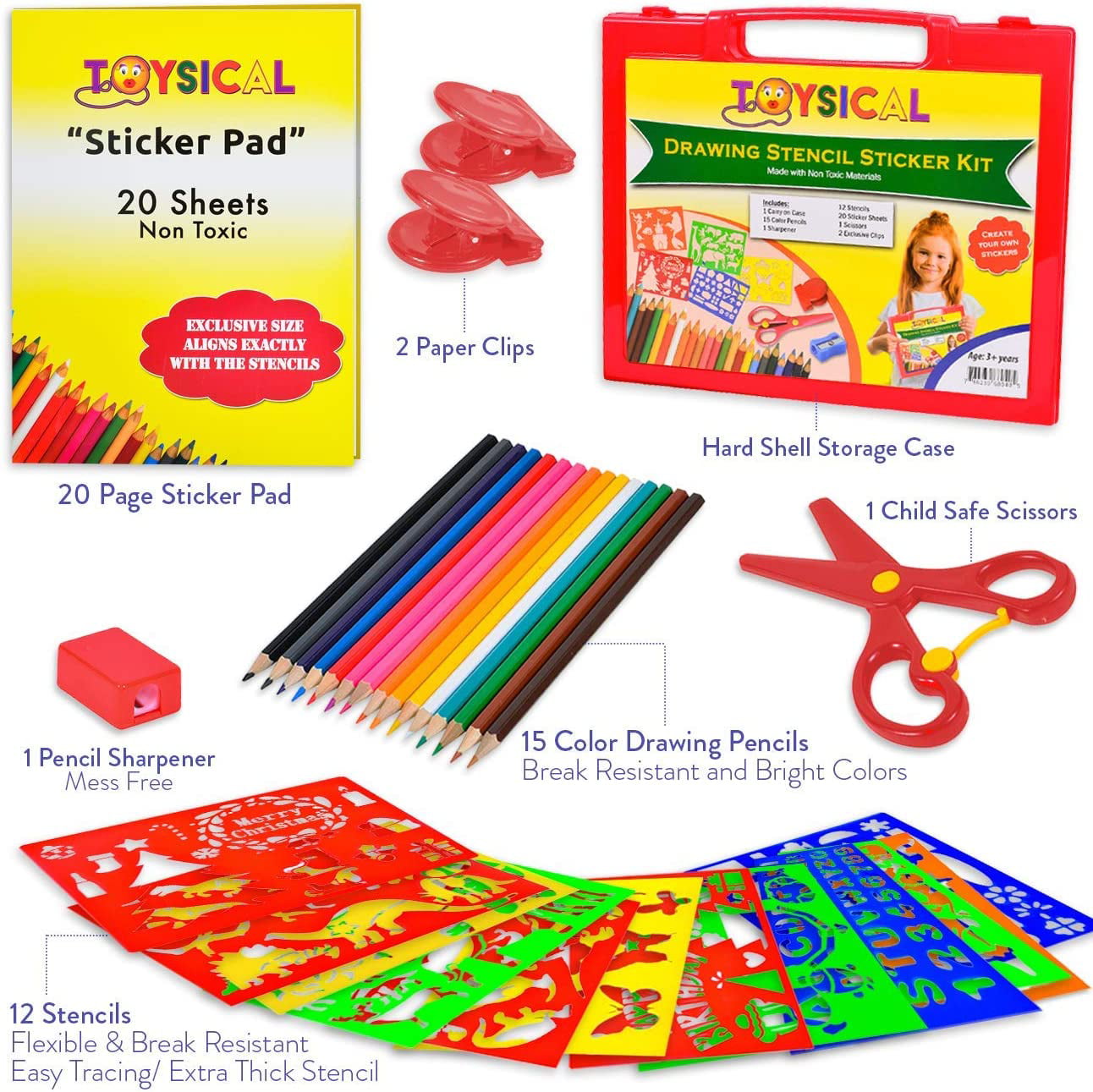 Drawing Stencils for Kids Kit & Carry Case – – Child-Safe, Non-Toxic  Stencil Set with 300 Shapes, Colored Pencils, Paper, Etc. – Travel Art  Supplies for Creativity, Learning, Fun by Art with