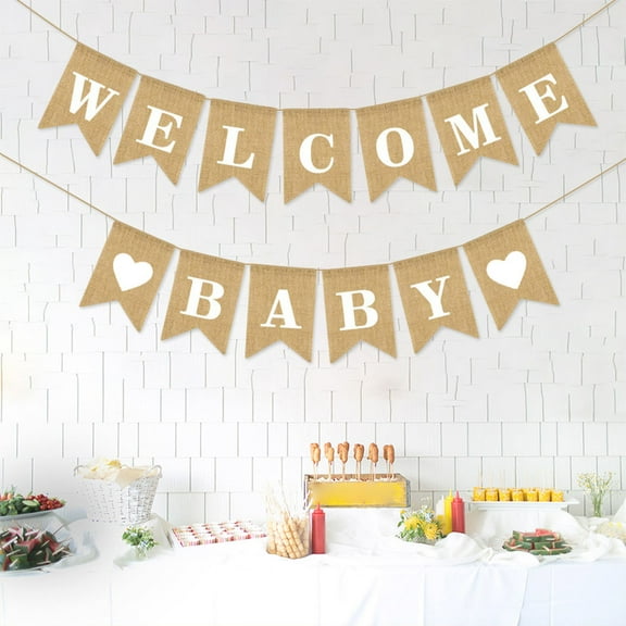 Masteelf 2M Burlap Welcome Baby Banner Bunting Pull Flag Birthday Party Decoration Supplies