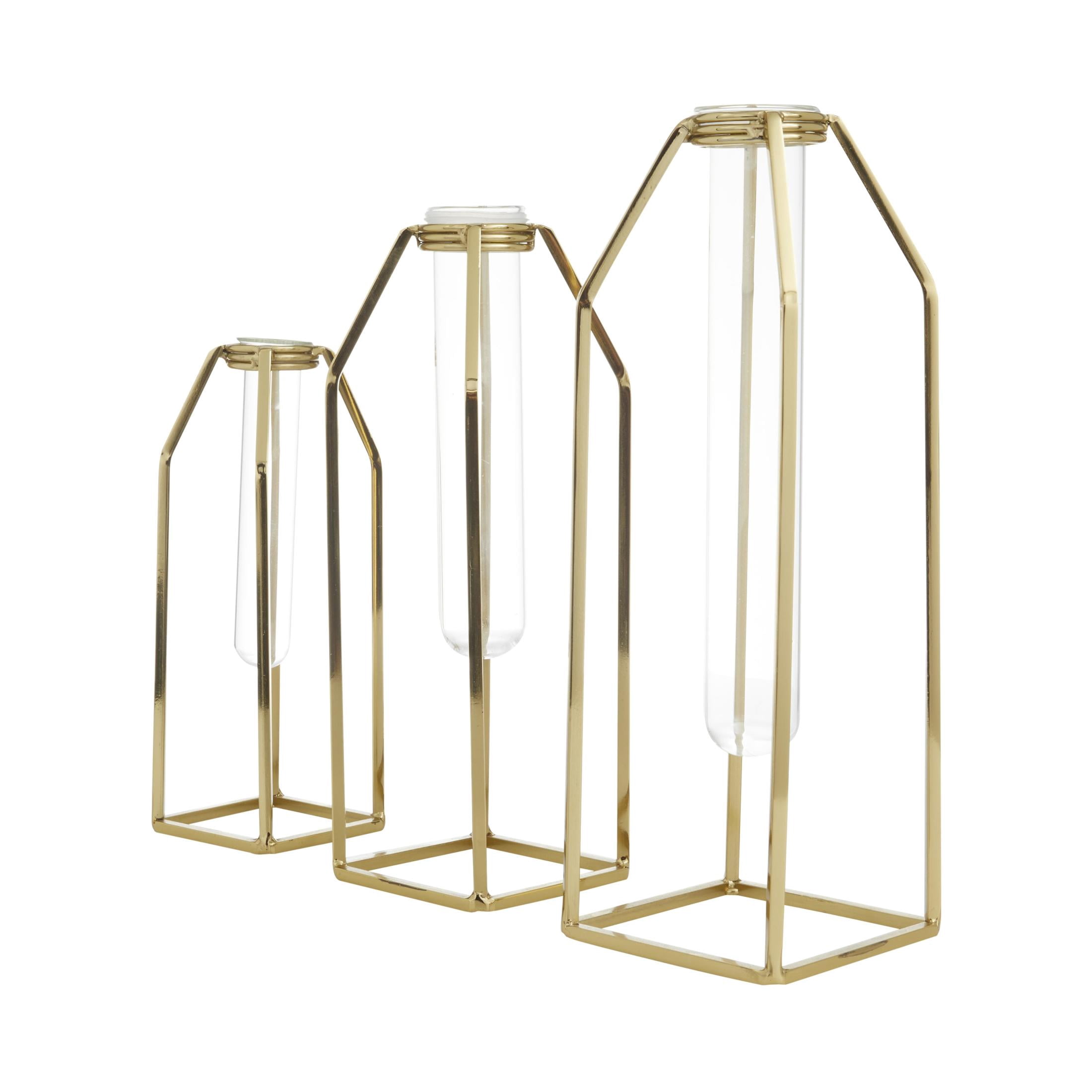 CosmoLiving by Cosmopolitan 13", 12", 9"H Test Tube Gold Stainless Steel Metal Vase, Set of 3