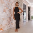 thumbnail image 4 of Vestido de Fiesta para Mujer, con Cuello Halter, Sin Mangas, con Abertura, Textura, Espalda Descubierta, Corte Entallado, Fruncido, Midi, para Cóctel Negro M, 4 of 10