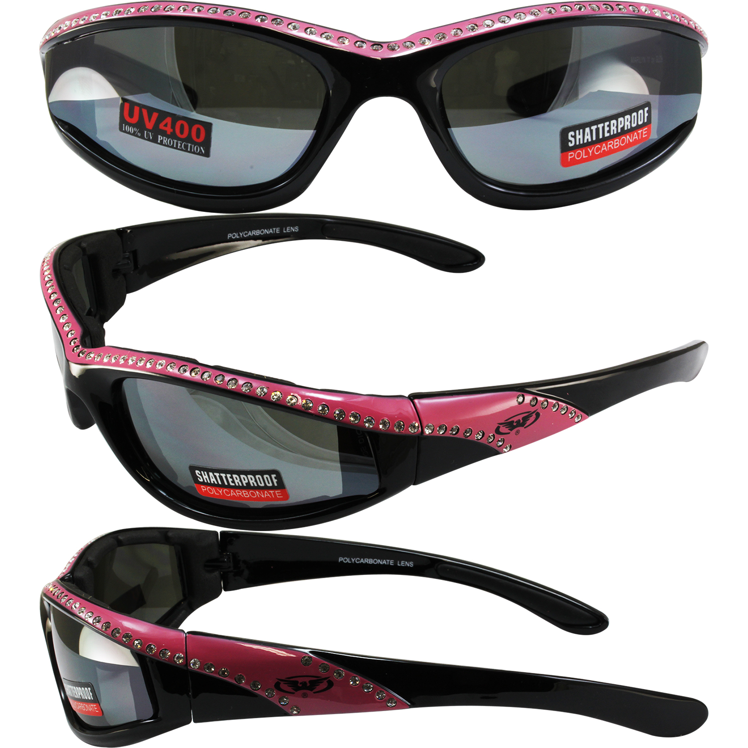 2 Pairs of Global Vision Eyewear Marilyn 11 Women's Black Sunglasses Pink + Orange Stripe Frames Flash Mirror Lenses - image 5 of 9