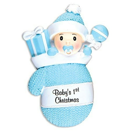 First Christmas Tree Ornaments Baby's First Christmas Blue Boy in Mitten Glove Christmas Tree Ornament ()