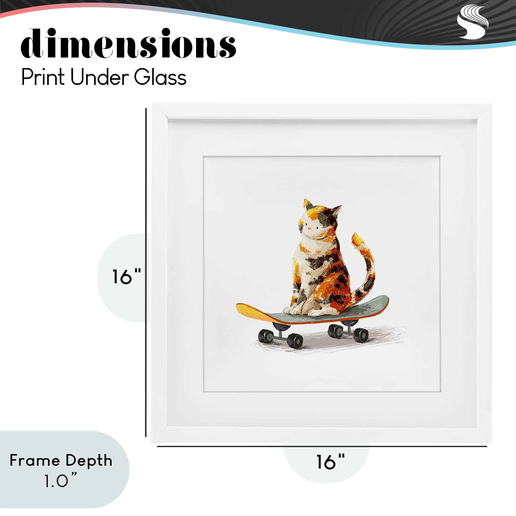 Stupell Industries Calico Cat on Skateboard White Framed Print Under Glass, design by Ziwei Li