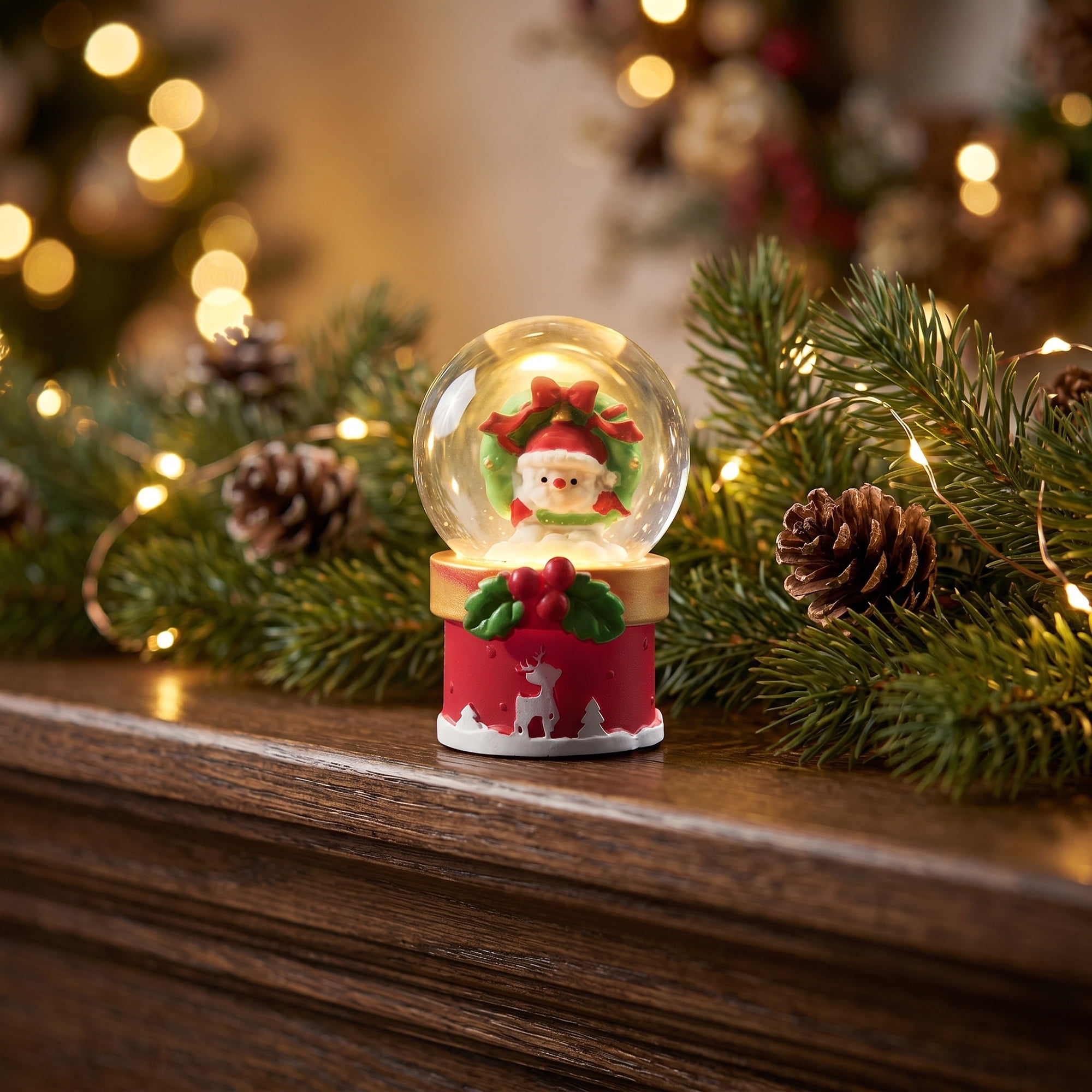 Unique Bargains Light Up Crystal Ball LED Glitter Snow Globe Red F 1.8" x 1.8" x 2.7"