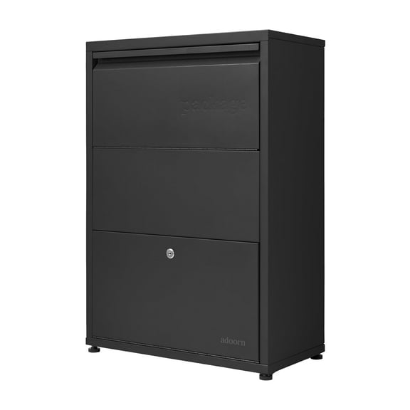 Adoorn Package Delivery Boxes for Outside, Small 29.5 x 20.5 x 10.5 (HxWxD) Security Package Box, Free Standing Anti-Theft Parcel Drop Box - Black
