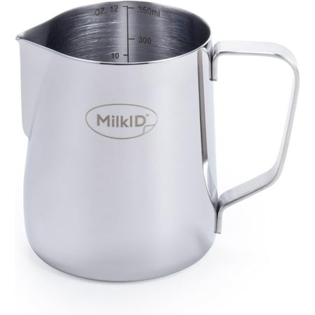 

Stainless Steel Milk Frothing Pitcher Compatible with MilkID Labeling System (12oz Silver Pitcher Only)