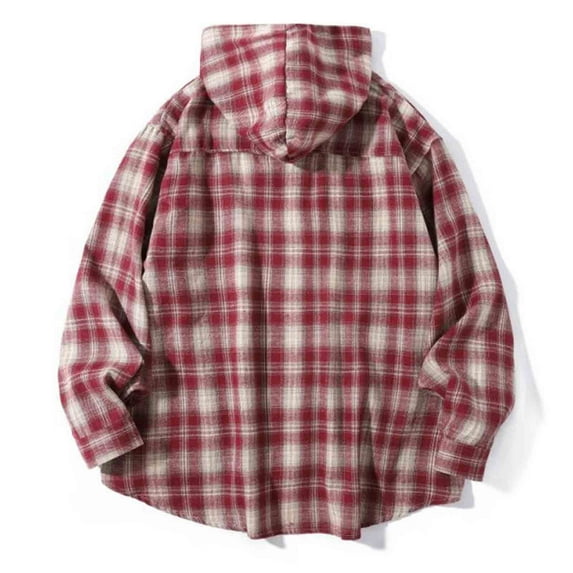 ZUKMRJPC Men's Vintage Checkered Shirts Casual Long Sleeve Drawstring Lazy-Style Button Down Hooded Shirt Fall Lightweight Loose Fit Shirt Jacket