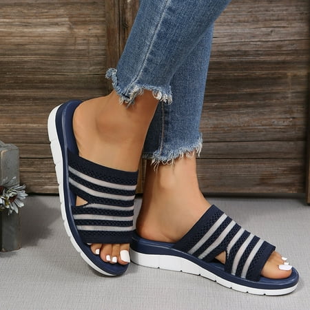 

PEASKJP Flip Flops Summer Women Slippers Flat Square Toe Open Toe Solid Breathable Slippers Casual Summer Shoes Blue 8