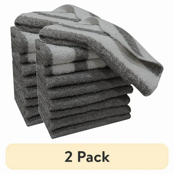 QUEST- (2 Pack) 9-Piece Solid/Stripe Kitchen Dishcloth Set, Grey