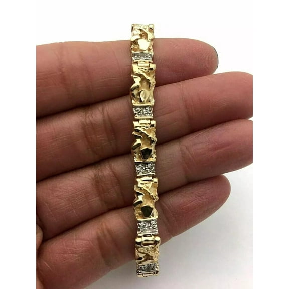 Men's 5.20Ct Natural Moissanite 7.5" Link Nugget Bracelet 14k Yellow Gold Plated