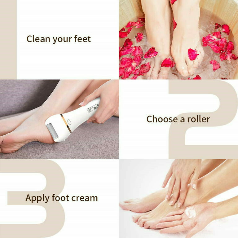 Electric Foot File Callus Remover, Rechargeable Pedicure Tools Foot Care Kit,  Portable Callus Remover Kit with 3 Roller Heads,2 Speed,Battery Display for  Cracked Heels Calluses&Dead Skin?White? White&Blue