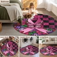 thumbnail image 5 of Round Rugs 8Ft, Pink Ribbons Round Area Rug Washable Indoor Throw Carpet, Butterfly Graffiti Flowers Vintage Buffalo Plaid Large Non Slip Circle Rug for Kids Room RV Home Decor Aesthetic, 5 of 8