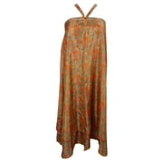 Mogul Wrap Around Skirt Orange Printed 2 Layer Reversible Vintage Silk Sari Sarong Dress