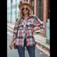 thumbnail image 4 of Camisas A Cuadros para Mujer, de Larga, con Botones, Estilo Babydoll, Peplum, Blusas Informales Extragrandes con Bolsillos Rosa M, 4 of 10