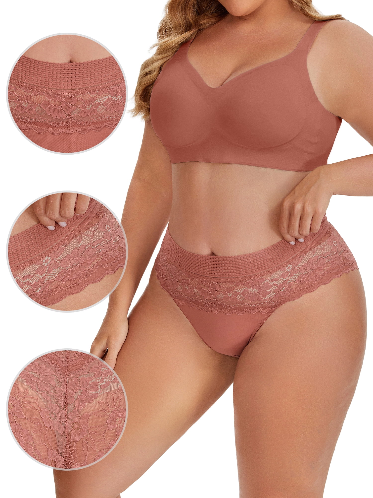 DARING DIVA Women's Lace High Cut Briefs Full Coverage High Waisted Underpants XXL Orange