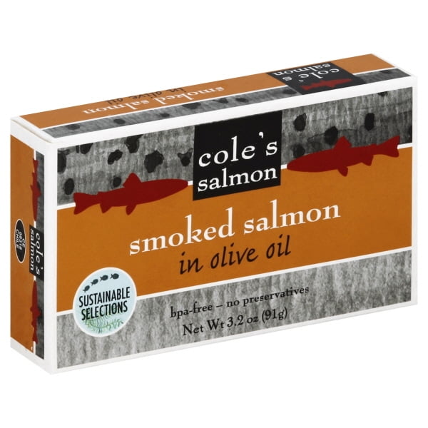 Coles Smoked Salmon in Olive Oil 3.2 oz - Fish Fillet, High Protein, Canned , Skinless, Boneless, Gluten-Free