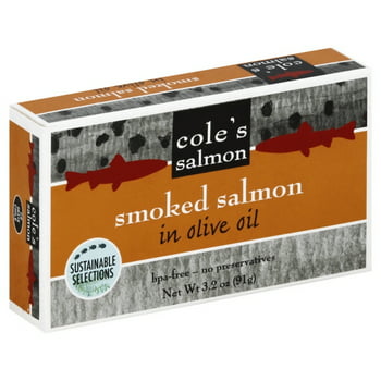 Coles Smoked Salmon in Olive Oil 3.2 oz - Fish Fillet, High Protein, Canned , Skinless, less, Gluten-Free