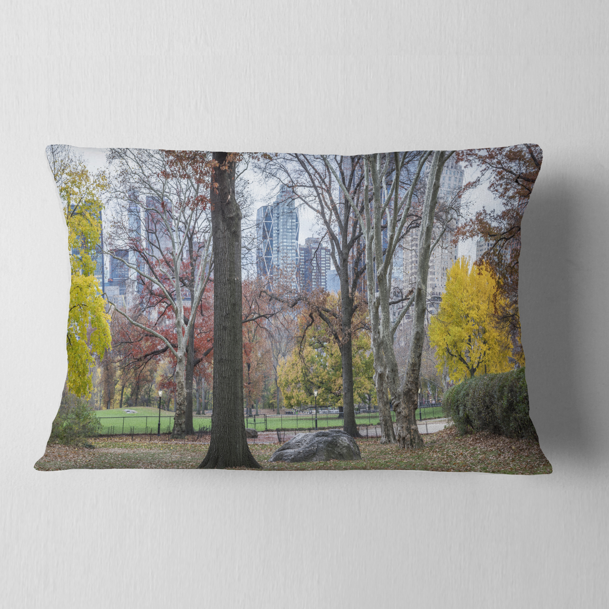 Designart Central Park New York City in Autumn - Landscape Printed Throw Pillow - 12x20